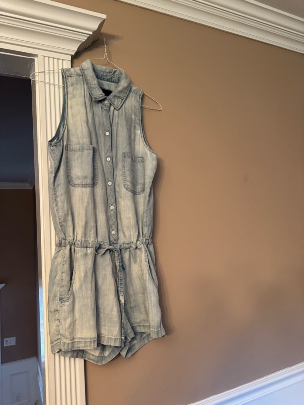 Rails Light Blue Denim Romper with Drawstring Waist